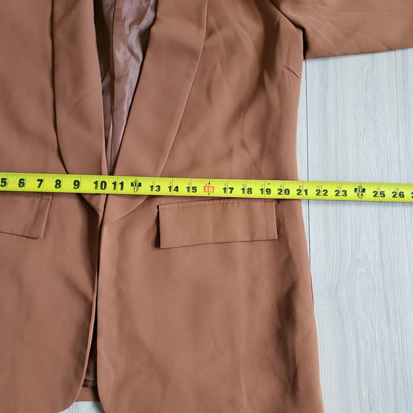 Womens Blazer XL Brown Open Front Long Sleeve Padded Shoulder Suit Jacket Casual - Picture 5 of 6